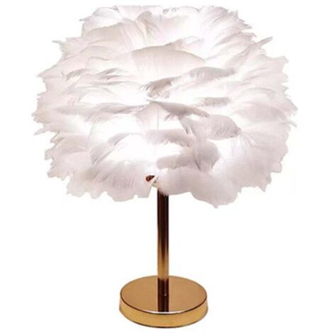SJLERST Mini lampe de table en plumes blanches lampe de chevet lampe de table bureau en plumes abat-jour pour chambre à coucher, décoration de la maison, accessoires de photographie Lampe de bureau