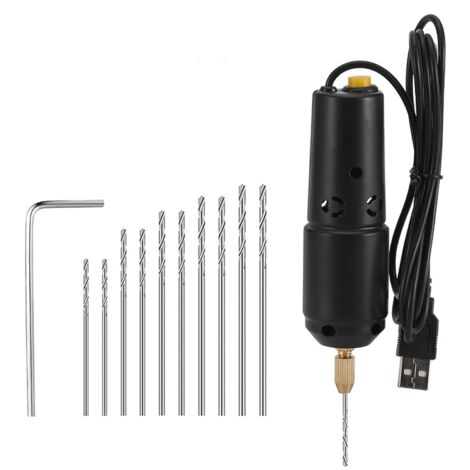 SJLERST Mini perceuse électrique à résine avec 10 forets pour bijoux DIY Produits en aluminium Fabrication de porte-clés en bois Moules de coulée en résine Noir