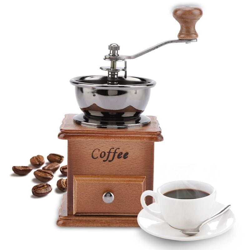 Sjlerst - Moulin à café manuel, vintage,en bois vieilli avec réglage de l'engrenage réglable pour la maison, le bureau et les voyages