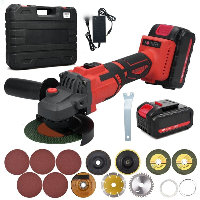 Mulcort Meuleuse d'angle professionnelle, Meuleuse sans fil avec 2x4Ah et chargeur,poignée auxiliaire réglable,disqueuse sans fil pour Meuleuses à