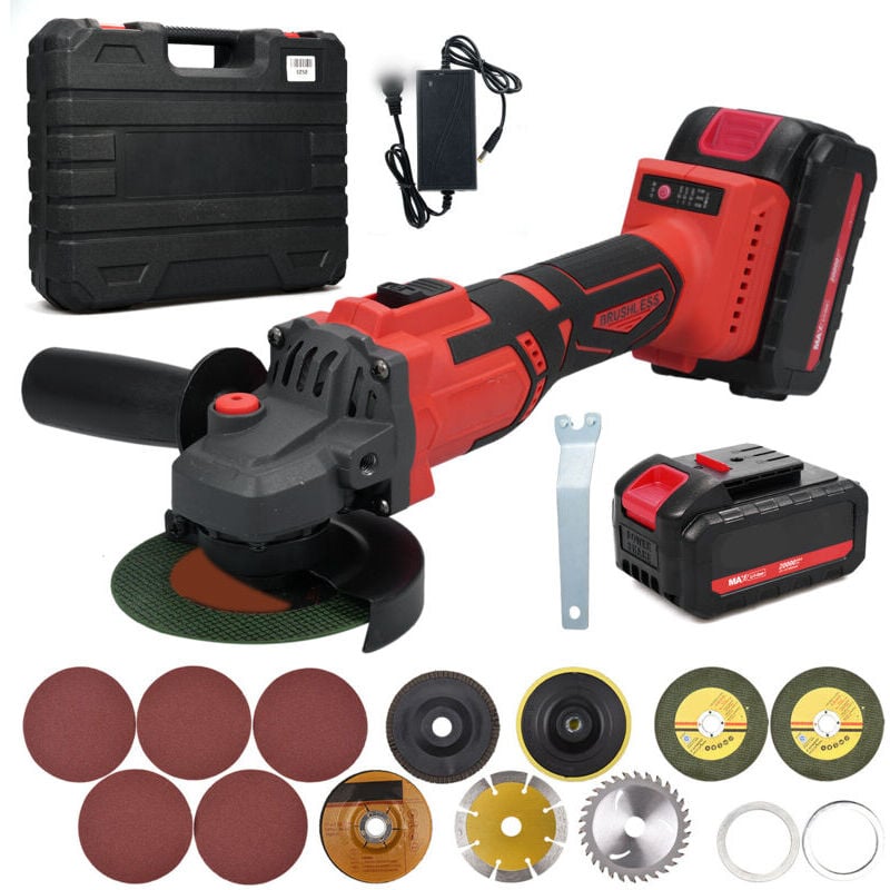 Mulcort Meuleuse d'angle professionnelle, Meuleuse sans fil avec 2x4Ah et chargeur,poignée auxiliaire réglable,disqueuse sans fil pour Meuleuses à