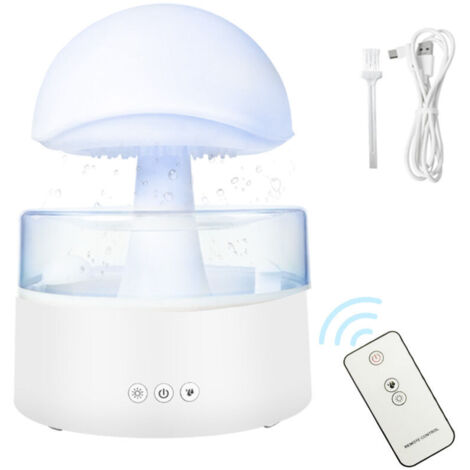 SJLERST Mushroom Humidifier, 7 Night Light Colors, 500ml Cool Mist Ultrasonic Aromatherapy Essential Oil Diffuser with Remote Control, Rain Cloud Water Drip for Bedroom