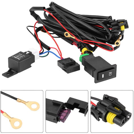 SJLERST Nebelschlussleuchte-Set, Nebelscheinwerfer-Schalter, Schwarz, 12 V, Universal-Auto-LED-Nebelscheinwerfer, Ein/Aus-Schalter, Kabelbaum, Sicherung, Relais-Set, Kunststoff