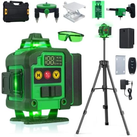 SJLERST Niveau laser 4D 16 lignes, fonction de nivellement automatique, outil de nivellement complet pour sols et murs, bandes diagonales horizontales verticales