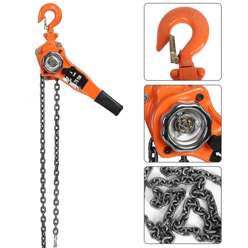 Sjlerst - Palan à Chaîne Orange 0.75t, Système de Poulie à Levier à Cliquet Robuste pour Un Levage Sûr et Efficace(3m)