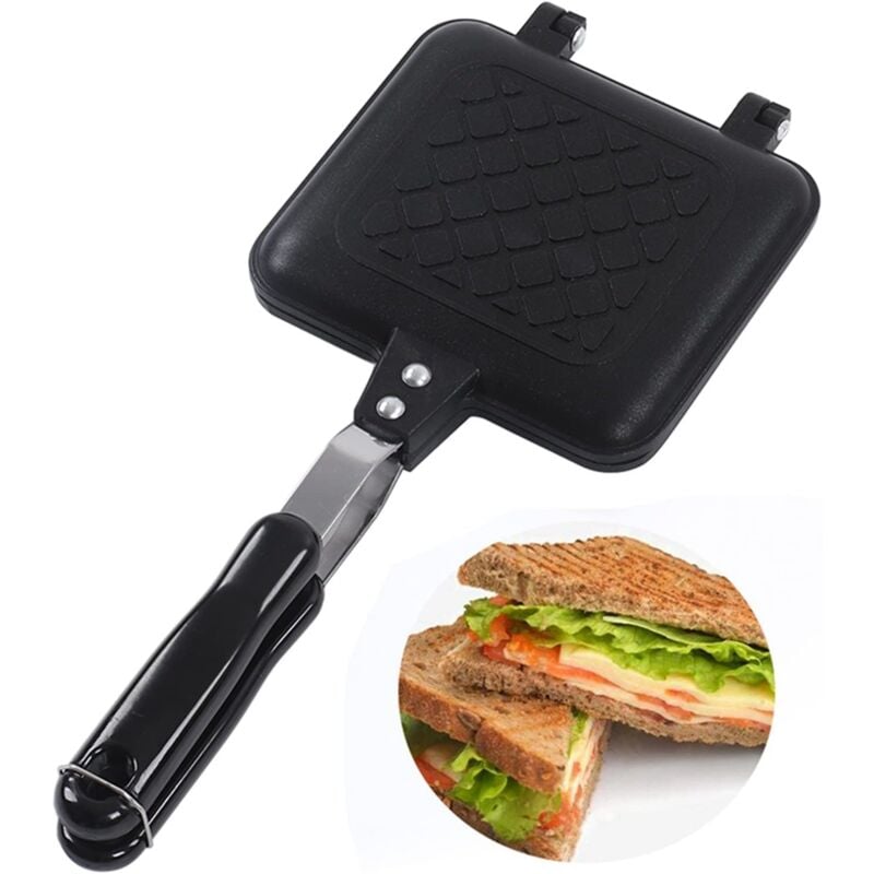 Sjlerst - PoêLe à Frire Double Face, PoêLe à Sandwich Revêtement Antiadhésive Poêle à Crêpes en Aluminium pour Le Petit Déjeuner Toast Panini Gaufre