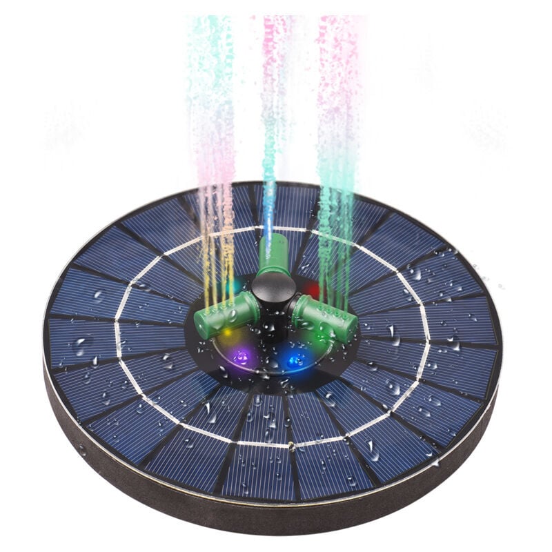 SNQ - Pompe de fontaine solaire colorée 4W, avec buse rotative 360° Lumières led rgb Pompe à eau solaire avec arrêt automatique Fontaine ronde pour