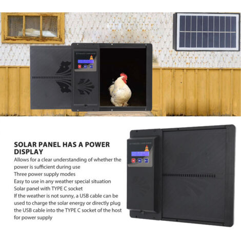 SJLERST Porta automatica per pollaio, apriporta elettrico per pollaio con design anti-schiacciamento, display a LED, timer, nero