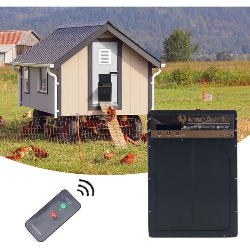 Porte de poulailler automatique à énergie solaire 3 en 1 avec minuterie, capteur de lumière, télécommande