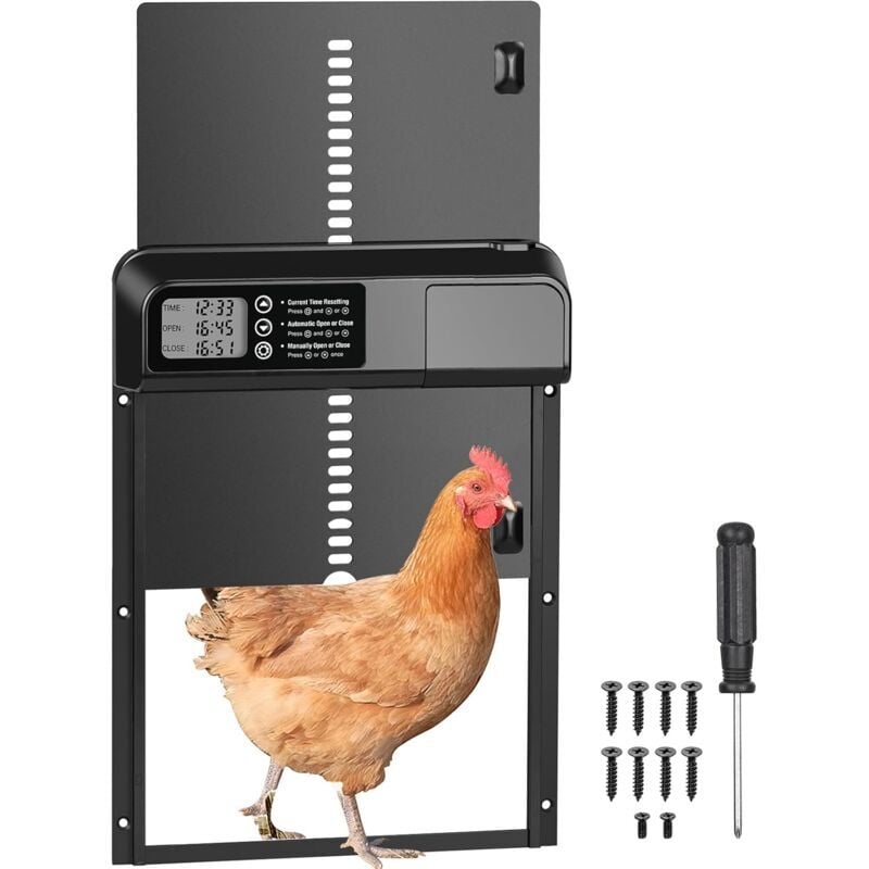 Porte de Poulailler Automatique,Porte Automatique Poulailler avec Minuterie et Manuel,Porte de Cage à Poules Anti-pincement avec IP45 Étanche