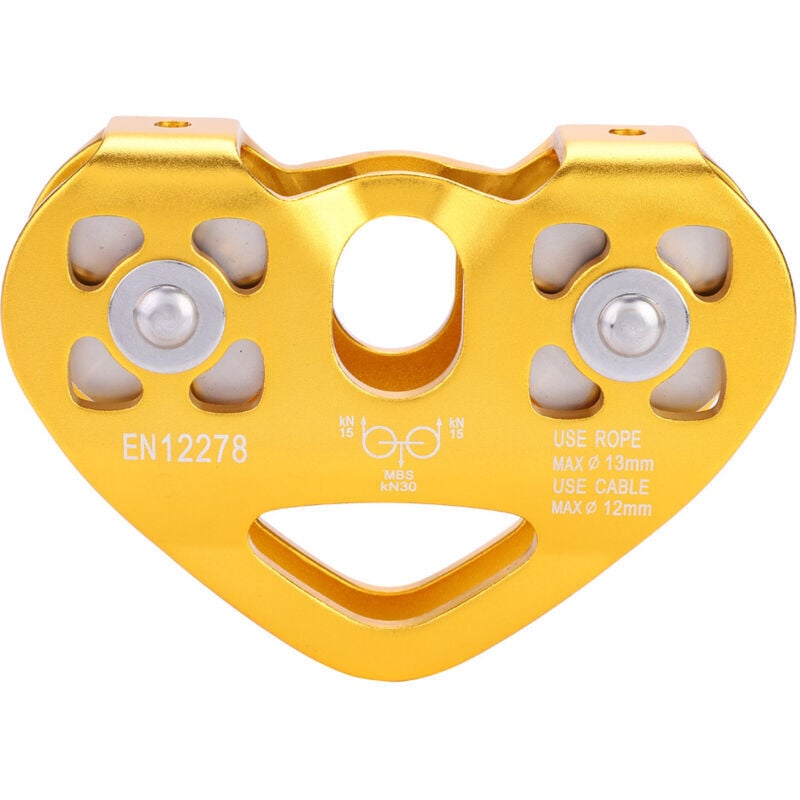Poulie de Chariot à câble à Double poulie de tyrolienne, poulie d'escalade, Sauvetage pour l'alpinisme en Rappel(Golden)