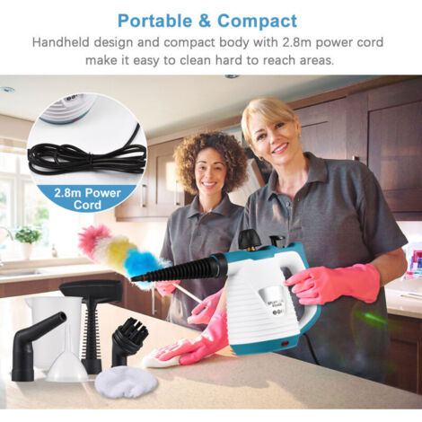 SJLERST Pulitore a vapore portatile multifunzionale da 1050 W, alta temperatura e alta pressione (con 9 accessori), per cucina, divano, bagno, finestrini auto