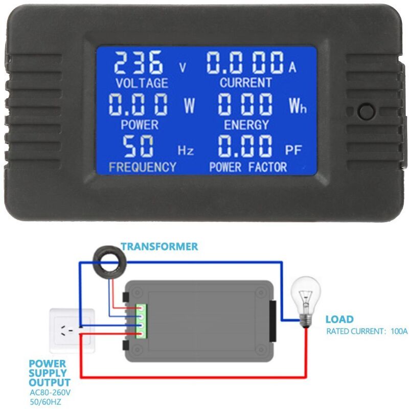 SJLERST PZEM-022 AC 100A courant tension ampérage puissance énergie panneau mètre LCD affichage numérique ampèremètre voltmètre multimètre avec CT