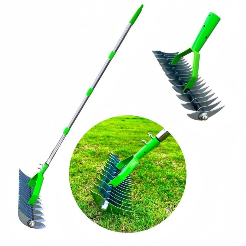 Sjlerst - Râteau à Gazon en Acier Inoxydable, avec Dents à Pointe incurvée, Râteau de Détartrage de Jardin pour le Chaume, la Fertilisation, le