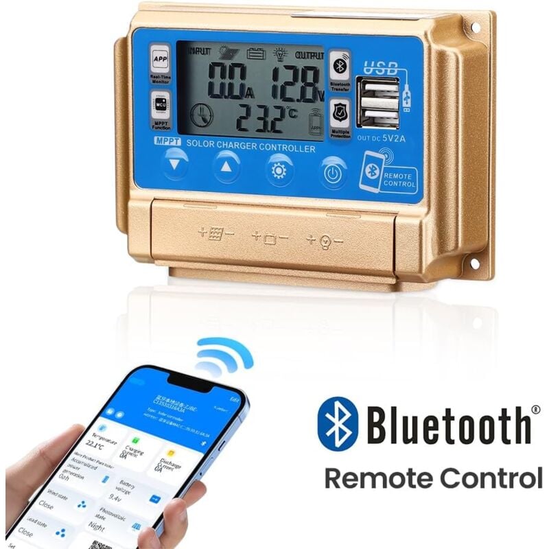 Régulateur de charge solaire mppt 60 a - Chargeur solaire 12 V/24 v - Mise au point automatique mppt - Charge de suivi avec écran lcd Bluetooth