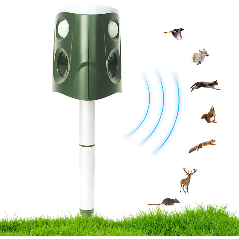Sjlerst - Répulseur d'animaux à ultrasons pour l'extérieur, capteur pir 360 degrés étanche IP66, détection automatique de mouvement avec led