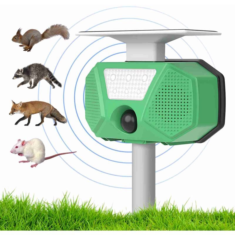 Sjlerst - Répulseur de souris à ultrasons pour l'extérieur, étanche, répulsif pour animaux, détecteur de mouvement led 110° pir avec alerte vocale,