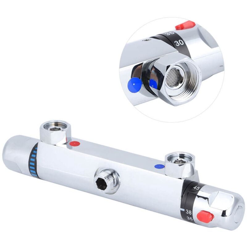 Robinet mitigeur thermostatique pour baignoire/douche à fixation murale - En laiton chromé - Robinet anti-brûlure - Accessoire de salle de bain