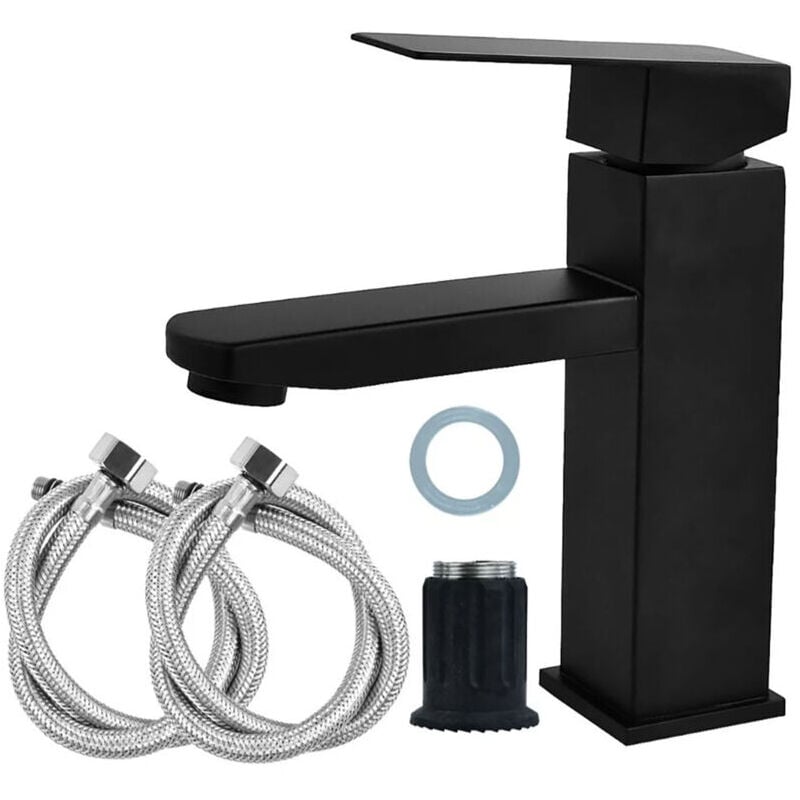 SNQ - Robinet Salle Bain acier inoxidable avec Poignée Carrée Mitigeur lavabo Eau Froide Chaude Disponible Robinetterie Lave Mains Démontable