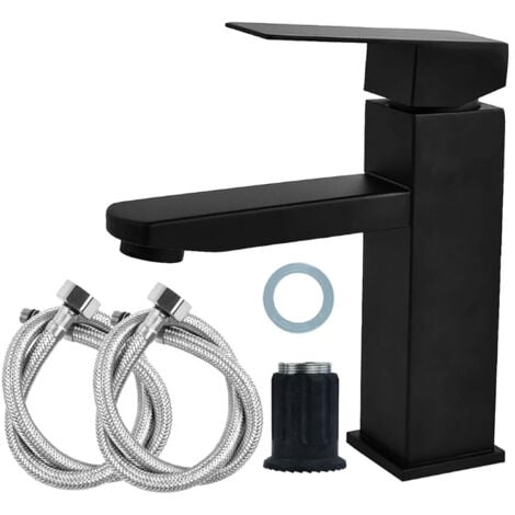 SJLERST Robinet Salle Bain acier inoxidable avec Poignée Carrée Mitigeur lavabo Eau Froide Chaude Disponible Robinetterie Lave Mains Démontable