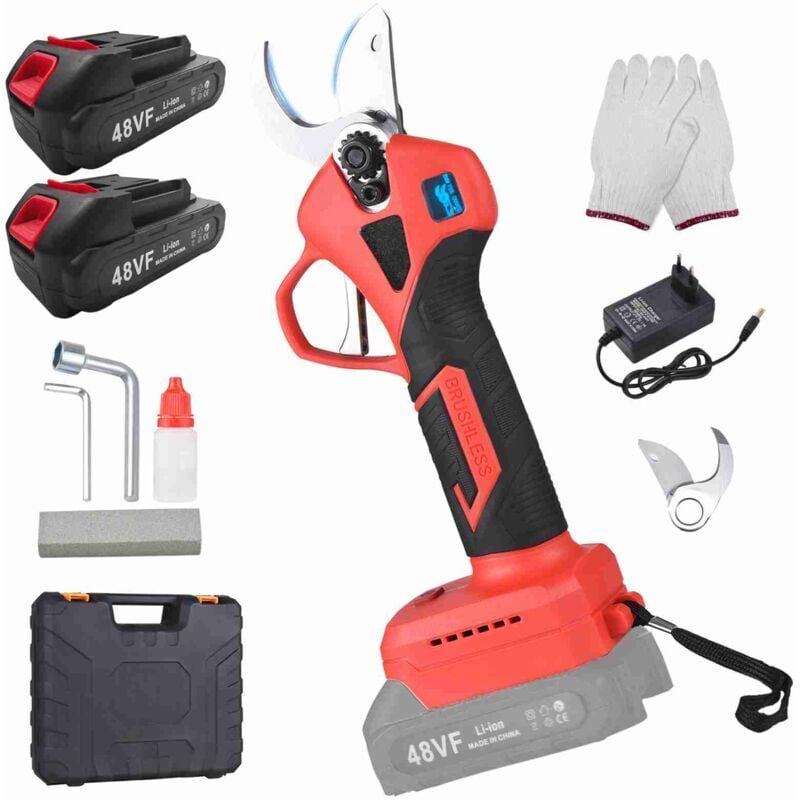 Sécateur 48V pour arbres fruitiers, Sécateur de jardin rechargeable au lithium, Sécateur portatif à main en cuir pour la maison (Noir)
