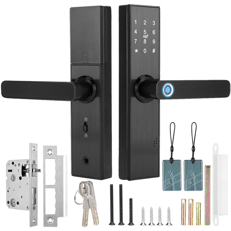 Serrure de porte intelligente de carte d'IC ​​de mot de passe d'empreinte digitale d'écran tactile de WiFi avec la clé mécanique pour Tuya - Sjlerst
