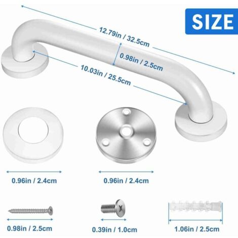 SJLERST Set di 2 maniglie di sicurezza per vasca da bagno, con impugnature antiscivolo in acciaio inox, per WC, bagno e doccia, adatte ad anziani e bambini, 30 cm (bianche)