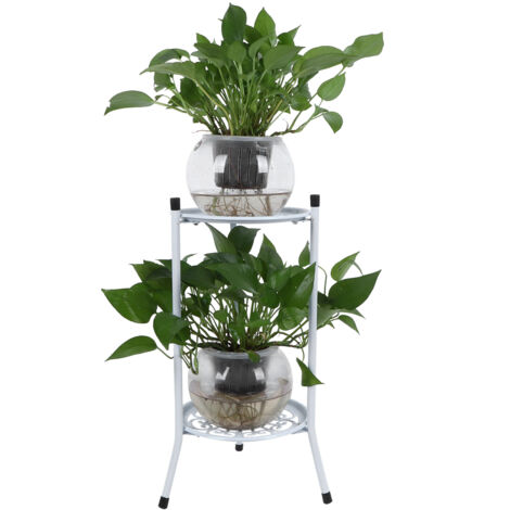SJLERST Support de plantes en métal, 50 cm, support pour pot de fleurs, support à 2 niveaux, pour l'intérieur et l'extérieur
