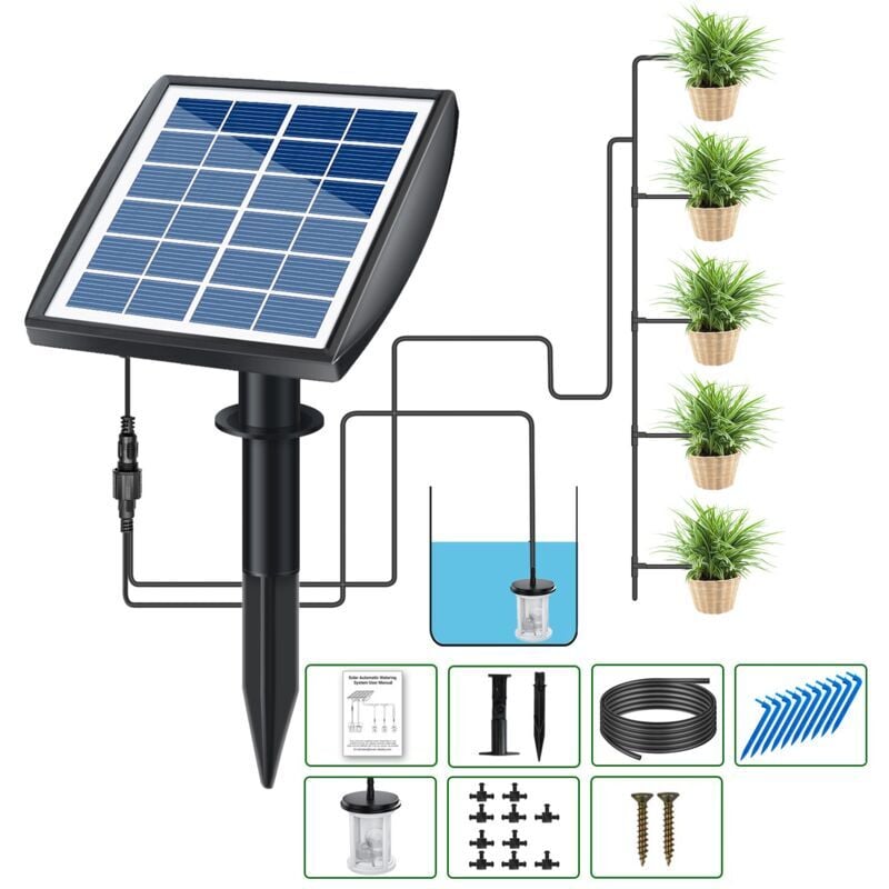 SNQ - Système d'irrigation automatique à énergie solaire, avec batterie de 2200 mAh et 6 modes de minuterie, système d'arrosage automatique pour