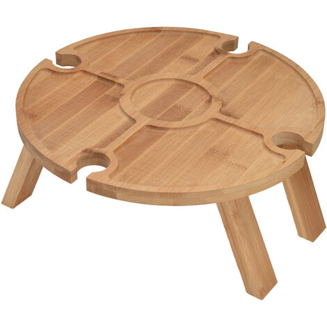 SJLERST Table à vin en plein air Table de pique-nique en bois pliante avec porte-verre à vin pour la randonnée Camping Dner en plein air