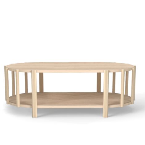 SJLERST Table basse moderne de forme ovale, de 119 cm de long, avec espace de rangement, couleur bois naturel