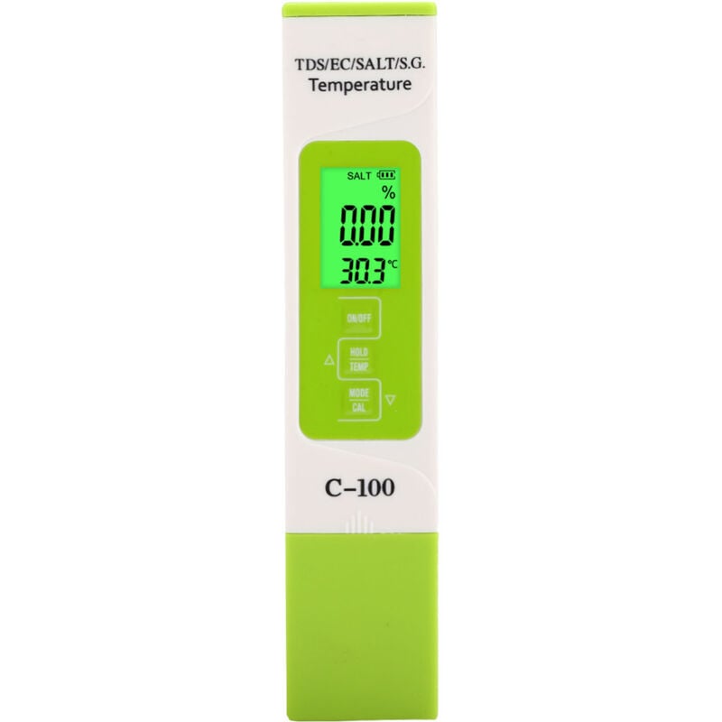 Test de qualité de l'eau Salinité, C-100 5 en 1 salinité TDS EC testeur d'eau de mer Multifonction testeur de qualité de l'eau avec rétro-éclairage
