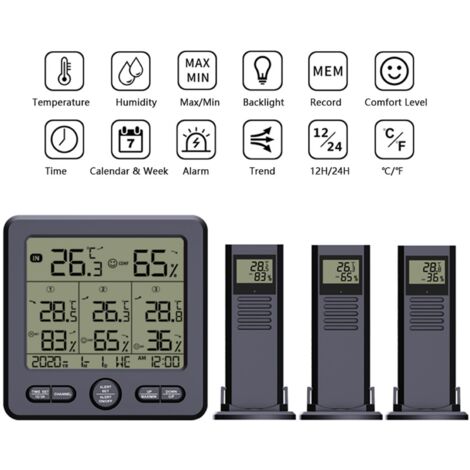 SJLERST Thermohygrometer Backlight Alarm Calibration Function Wireless Indoor and Outdoor Temperature and Humidity Meter Weather Station for Home Office