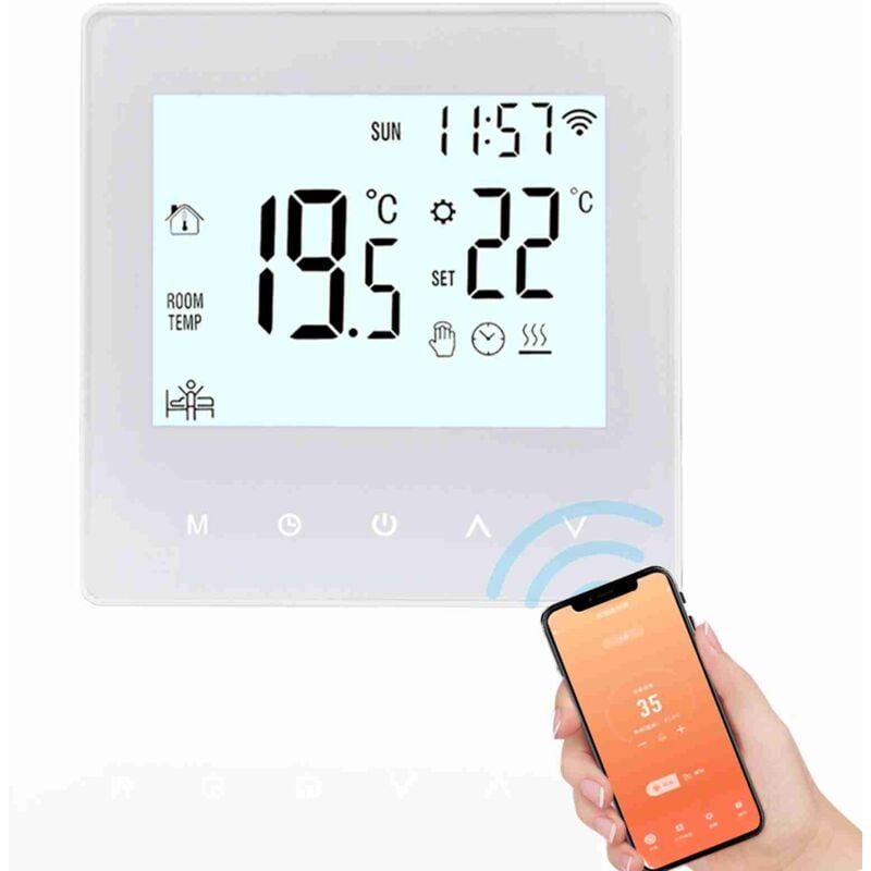 Thermostat intelligent, Tuya app White Backlight, 3A Waterpick WiFi Smart Touch Temperature Control Panel Air Conditioner Floor Thermostat Switch