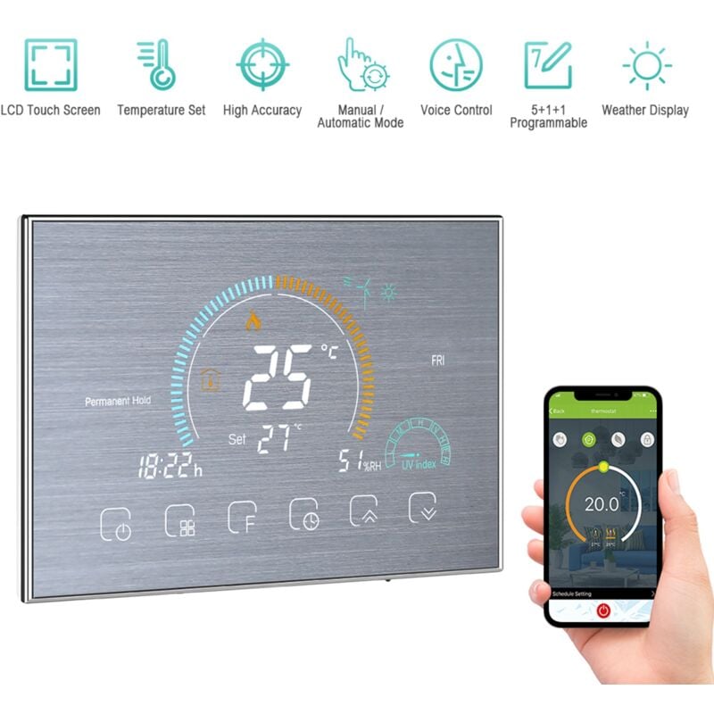 Sjlerst - Thermostat programmable Wi-Fi intelligent 95-240V, rétroéclairage 5+1+1 6 sessions à commande vocale contrôlé par app