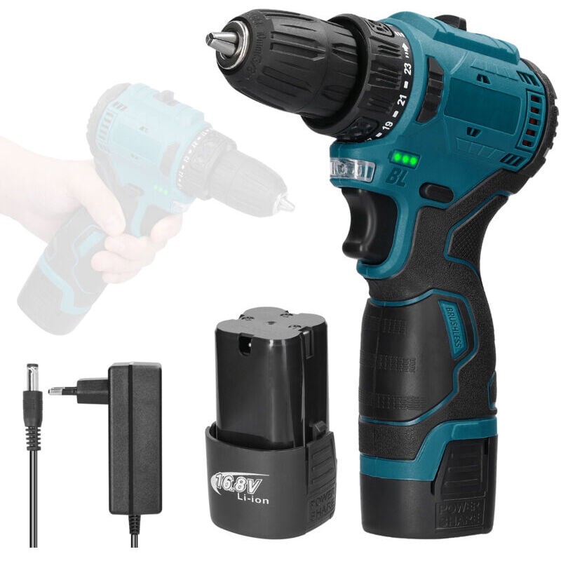 Tournevis électrique 16.8V, Perceuse Sans Fil au Lithium, 23 Couple Réglable, Outils électriques Multifonctions pour la Maison