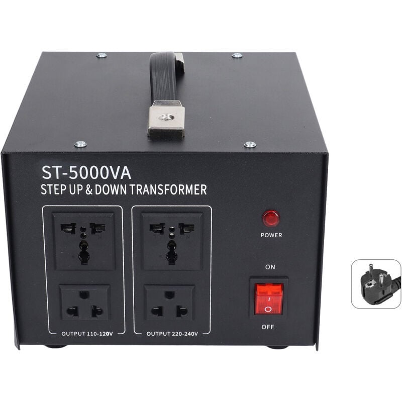 SNQ - Transformateur de Volt 5000W Réglable avec Fusible 20A, 2 Prises ac 110V/2 Prises ac 230V Convertisseur de Tension Volt pour Laboratoires
