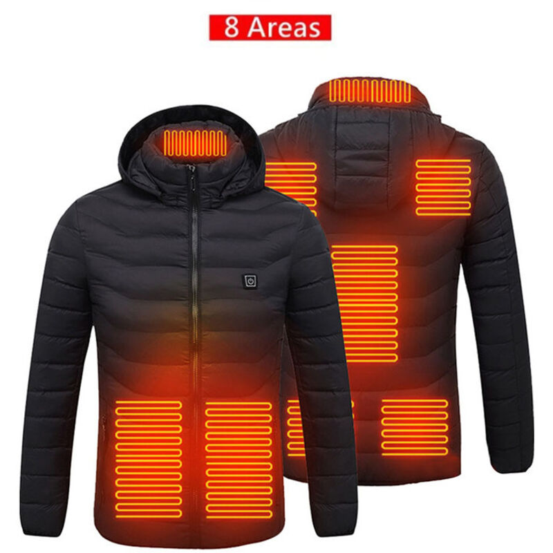 SJLERST Veste Chauffante à Capuche,Veste Chaude avec 3 Niveaux de Chauffage,Interface USB,Hommes Femmes Hiver Manteaux Imperméable Coupe-Vent,XL