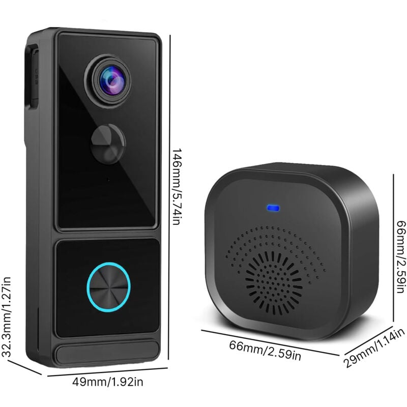 Sjlerst - Visual Doorbell Camera, 2.4G WiFi 2K 3 Megapixel Night Vision with Ringtone pir Body Detection, 2 Way Audio Cloud Storage app Control, IP54