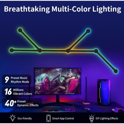 SJLERST Wandleuchten, 6 RGB-IC-LED-Lichtleisten mit Musiksynchronisation, smarte Beleuchtung für Spielzimmer, Wohnzimmer und Schlafzimmer, kompatibel mit Alexa und Google Assistant