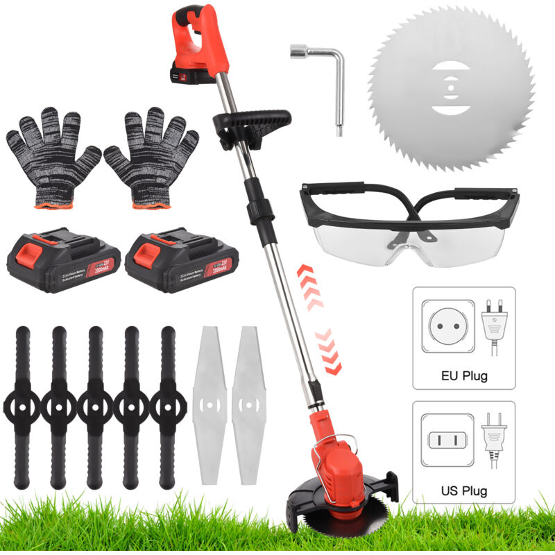Weed Wacker Cordless Grass Trimmer 108-132cm, Retractable 21V Electric Cordless Garden Trimmer with 3 Cutting Blade Types Battery and Charger for