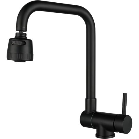 SJQKA-Grifo de cocina abatible, grifo de cocina abatible debajo de la ventana con 2 chorros, grifo de fregadero giratorio de 360° de acero inoxidable 304 (negro)
