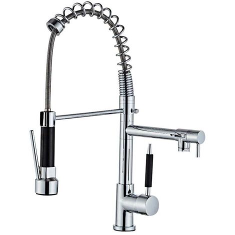 SJQKA Kitchen Faucet, Spring Kitchen Mixer Tap, 360° Swivel, Cold & Hot Available, Chrome-Plated Brass.