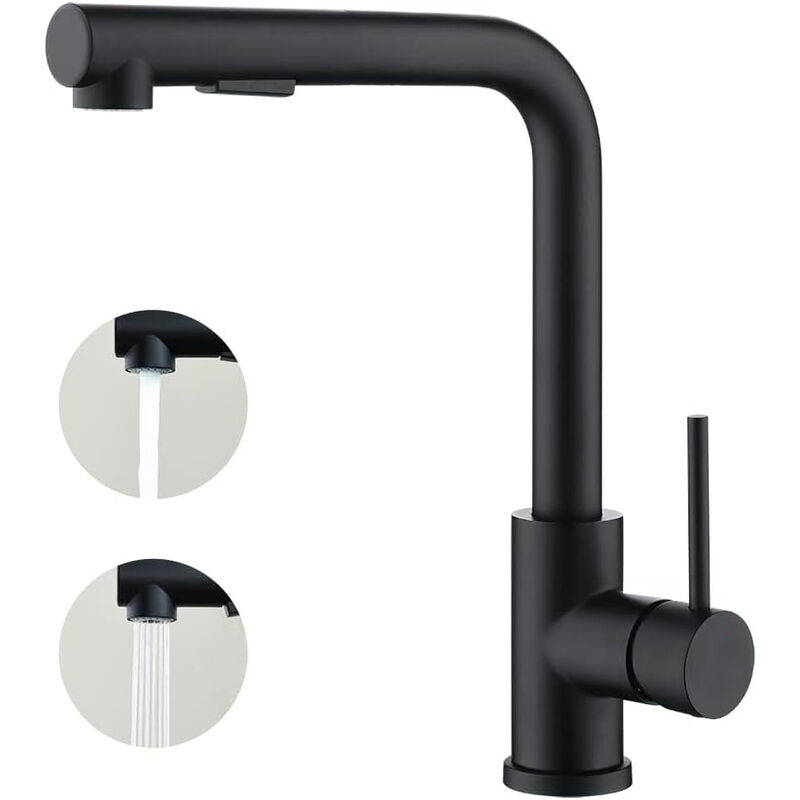 Sjqka - Mitigeur de cuisine avec douchette extractible, Monocommande, Rotation à 360°, 2 modes de pulvérisat Robinet d'évier cuisine - Noir