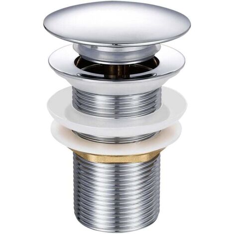 SJQKA Pop-up Basin Drain Without Overflow, Push Open Valve Drain for Brass Basin, Chrome G 1-1/4"