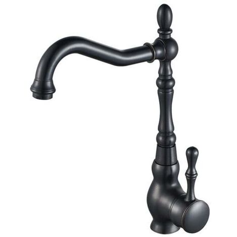 Sjqka – Robinet de cuisine noir mitigeur à bec pivotant 360° – Structure en laiton massif – Bulleur basse pression – Eau chaude et froide