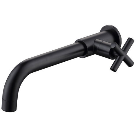 Sjqka – Robinet lavabo mural en laiton noir mat – Eau froide – Montage mural – Type de levage – Bobine à disque céramique