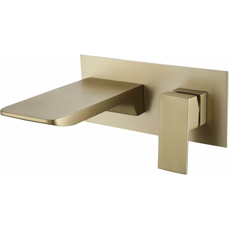 Robinet Mural Salle De Bain Cascade,Mitigeur Mural Lavabo Robinet Cascade Mural En Laiton (or brossé) - Sjqka