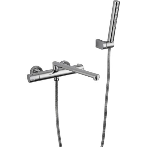 SJQKA Thermostatic Bathtub Faucet, Waterfall Bathtub Mixer with Hand Shower, Chrome (A)