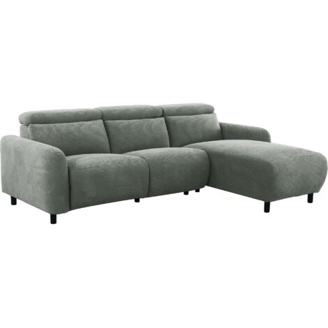 Skaane-Canapé 3 places avec chaise longue droite fonction électrique en velours côtelé gris